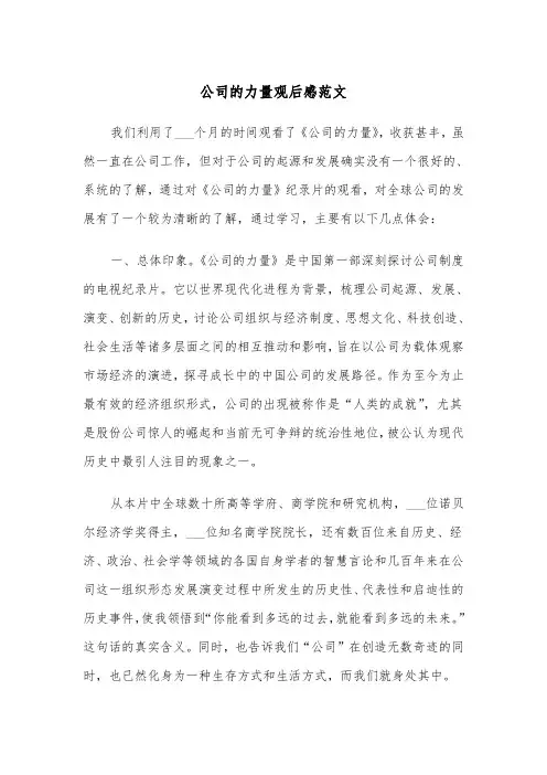 公司的力量观后感范文（2篇）