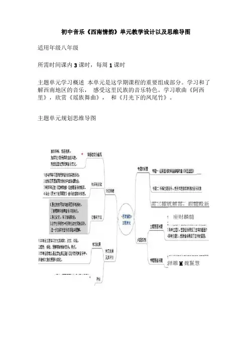 初中音乐西南情韵单元教学设计以及思维导图0