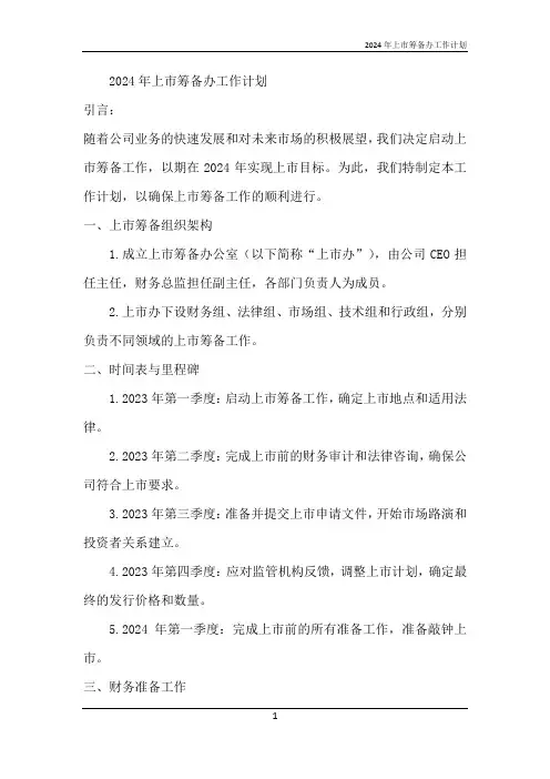 2024年上市筹备办工作计划