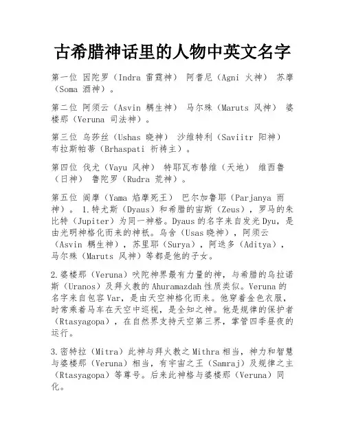 古希腊神话里的人物中英文名字 