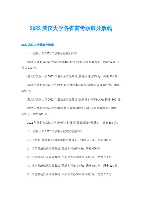 2022武汉大学各省高考录取分数线