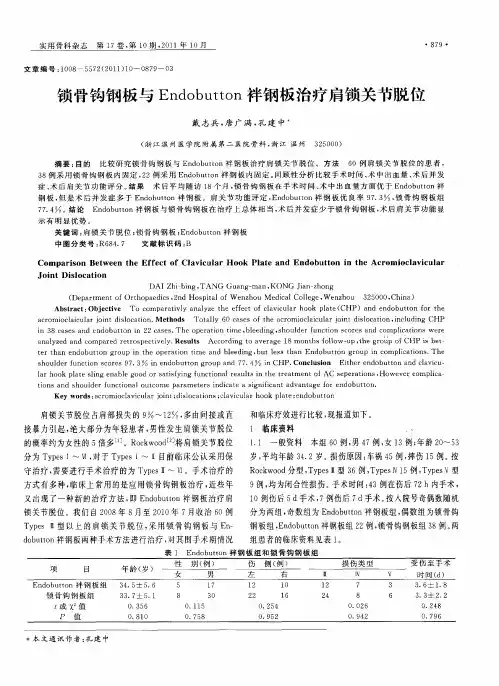 锁骨钩钢板与Endobutton袢钢板治疗肩锁关节脱位