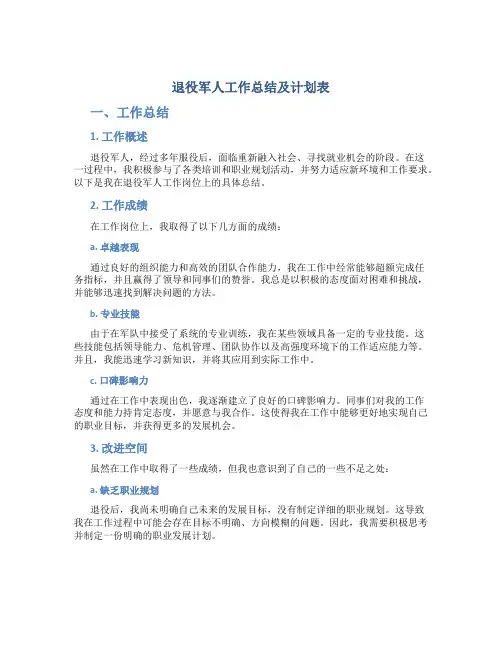 退役军人工作总结及计划表