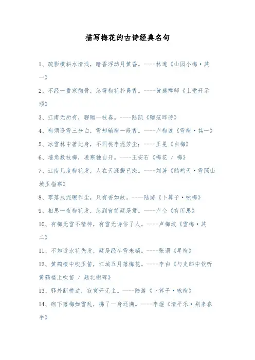 描写梅花的古诗经典名句