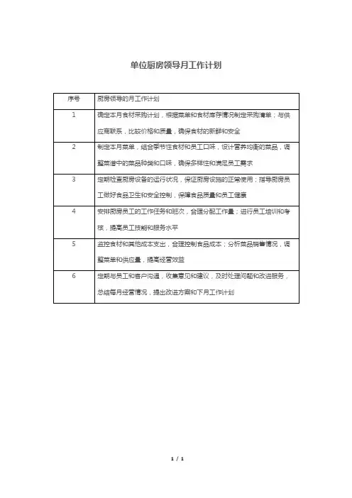 单位厨房领导月工作计划