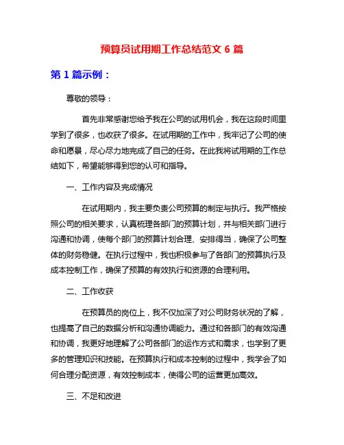 预算员试用期工作总结范文6篇