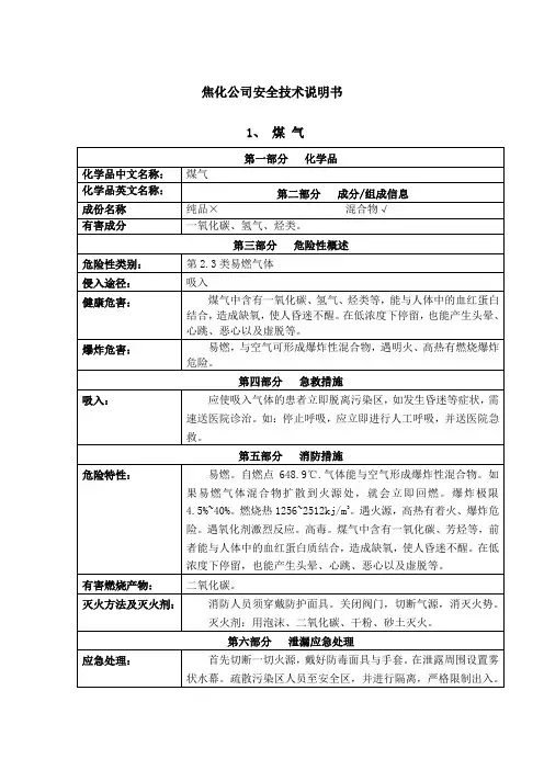焦化公司安全技术说明书