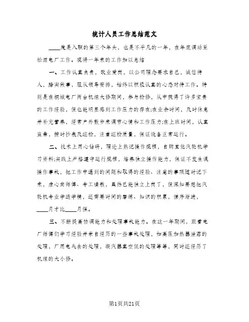 统计人员工作总结范文(九篇)