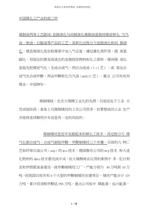 煤化工行业龙头