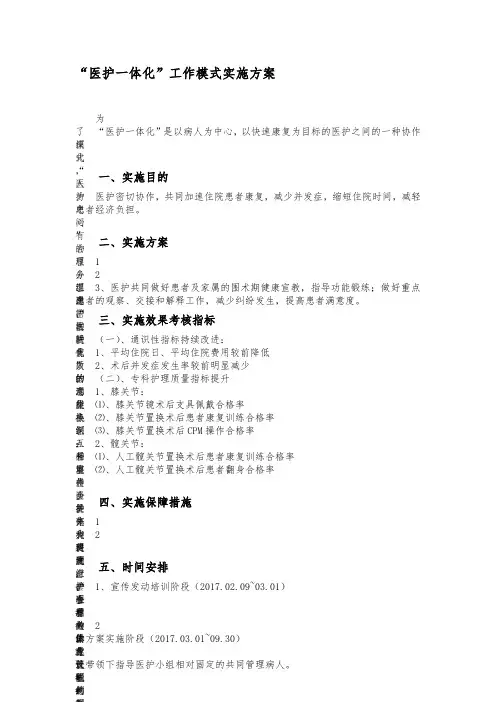 医护一体化工作方案
