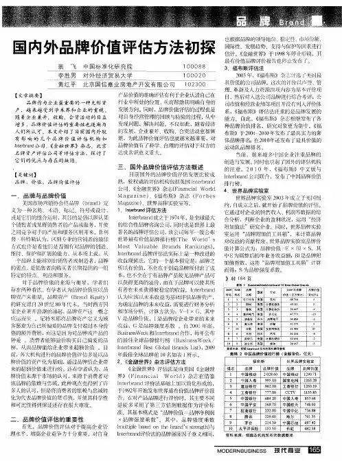 国内外品牌价值评估方法初探