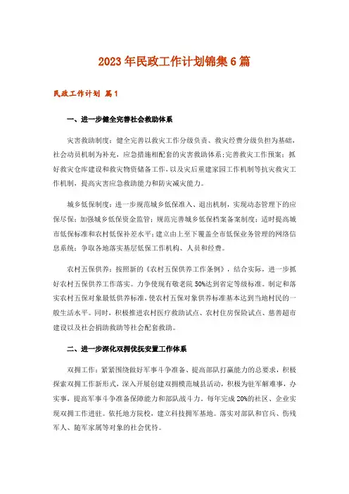 2023年民政工作计划锦集6篇