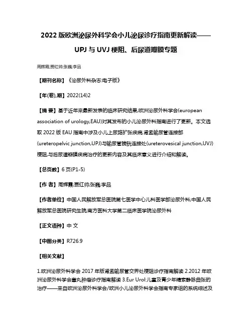 2022版欧洲泌尿外科学会小儿泌尿诊疗指南更新解读——UPJ与UVJ梗阻、后尿道瓣膜专题