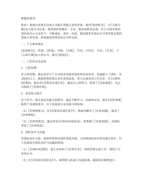 晋级主管申请报告