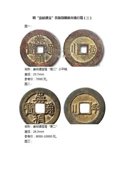 明“崇祯通宝”各版别最新市场行情（三）