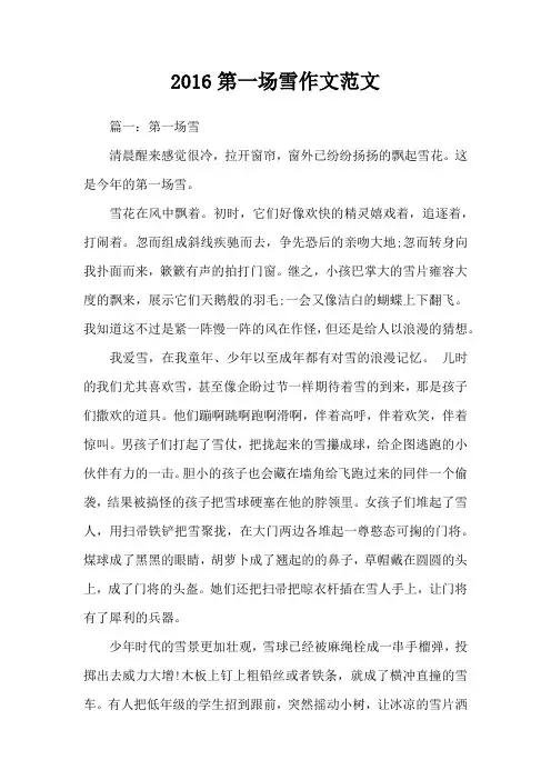 2016第一场雪作文范文