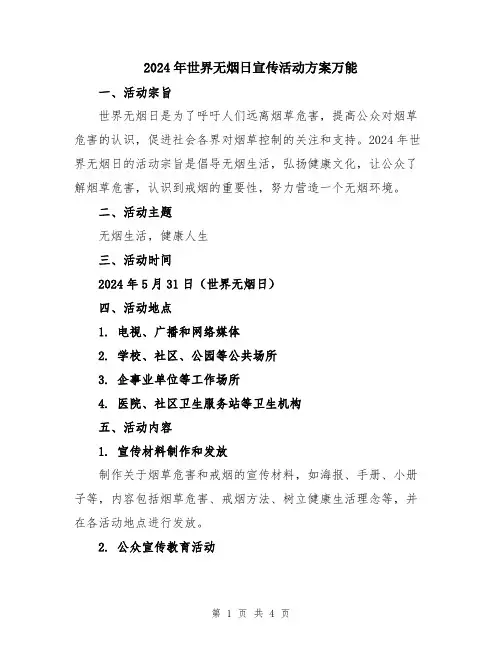 2024年世界无烟日宣传活动方案万能