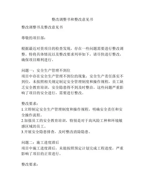 整改调整书和整改意见书