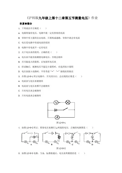 沪科版九年级上第十三章第五节测量电压作业