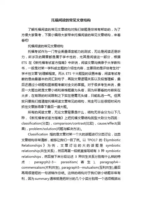 托福阅读的常见文章结构