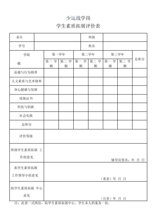 学生素质拓展评价表