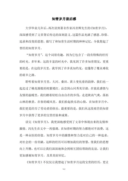 知青岁月读后感