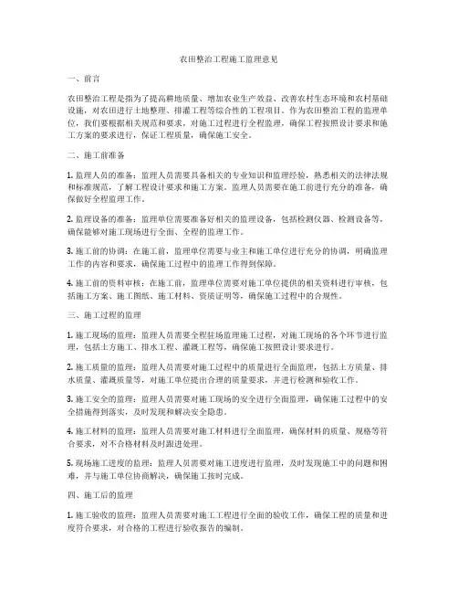 农田整治工程施工监理意见