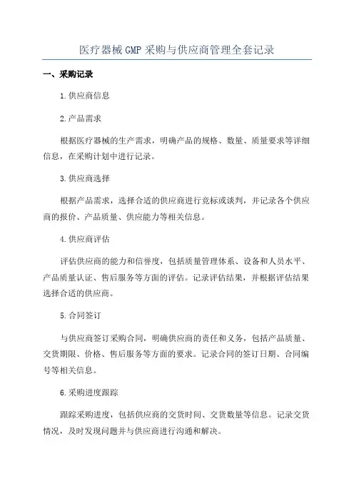 医疗器械GMP采购与供应商管理全套记录