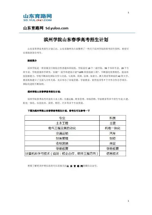 滨州学院山东春季高考招生计划