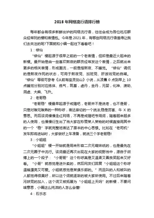 2018年网络流行语排行榜