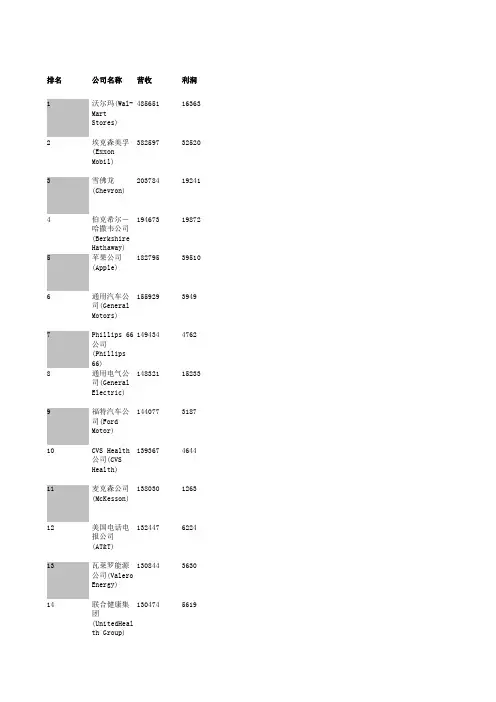 2015年财富美国500强排行榜