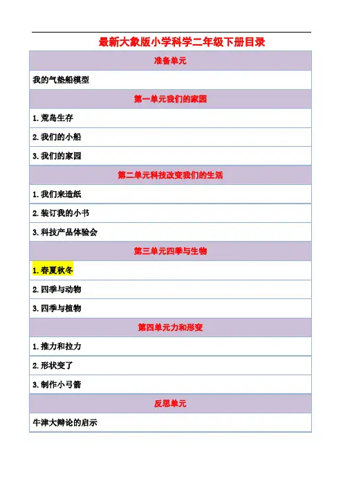 【新教材】最新大象版科学二年级下册《春夏秋冬》教案教学设计