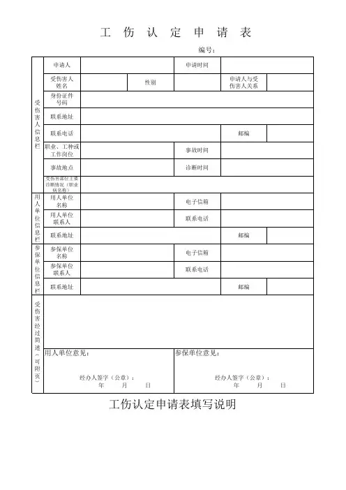 员工工伤认定申请表格模板Excel模板