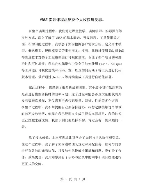 VBSE实训课程总结及个人收获与反思