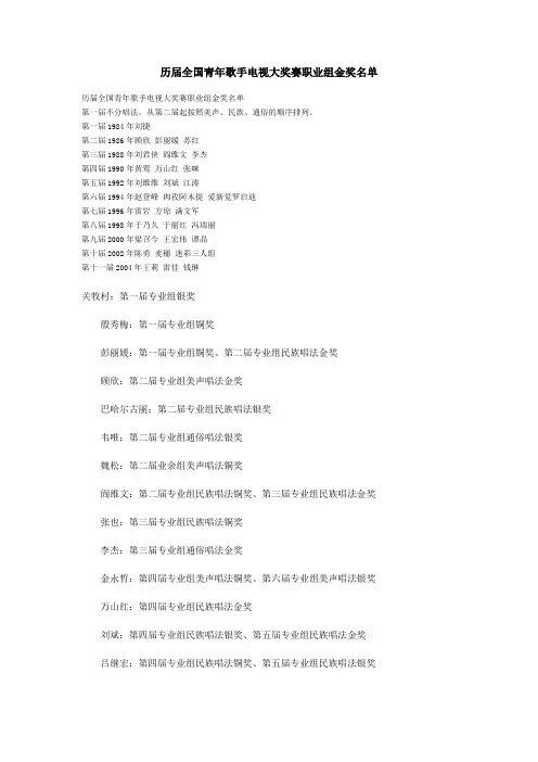 历届全国青年歌手电视大奖赛职业组金奖名单