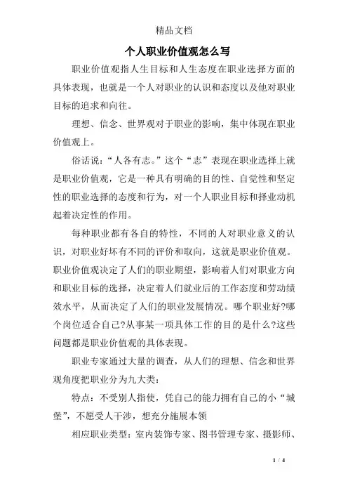 个人职业价值观怎么写
