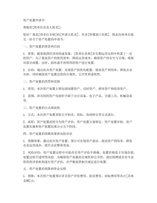 资产处置申请书格式模板