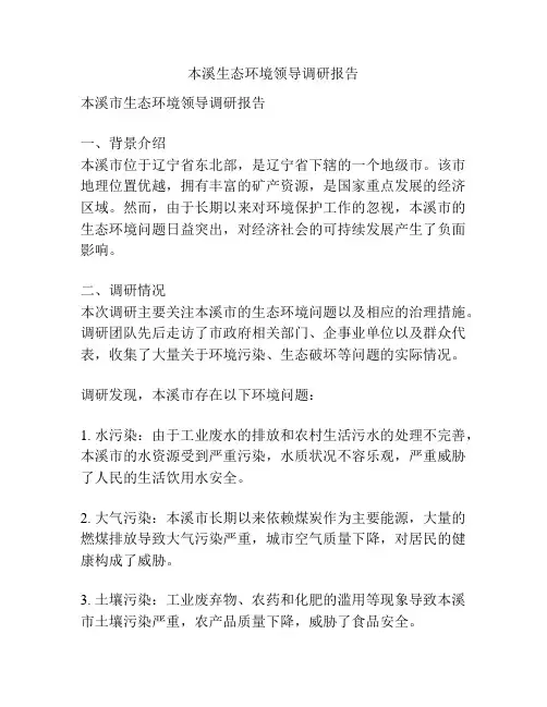 本溪生态环境领导调研报告