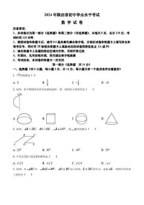 2024年陕西省中考数学试题(含解析)