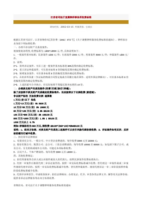 江苏律师服务收费标准
