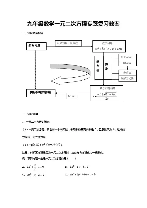 九年级数学一元二次方程专题复习教案