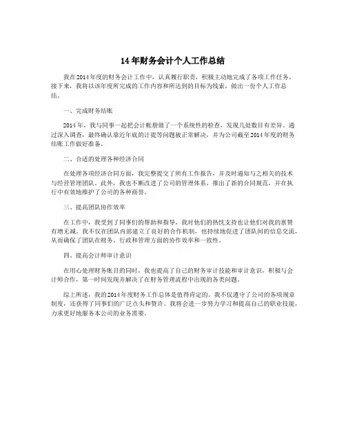 14年财务会计个人工作总结