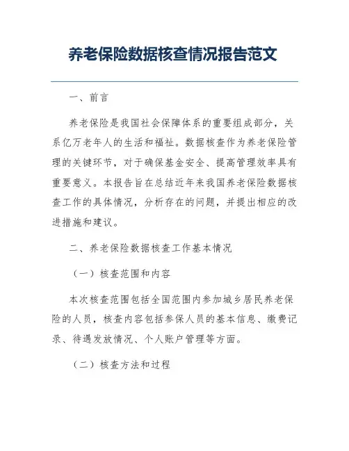 养老保险数据核查情况报告范文