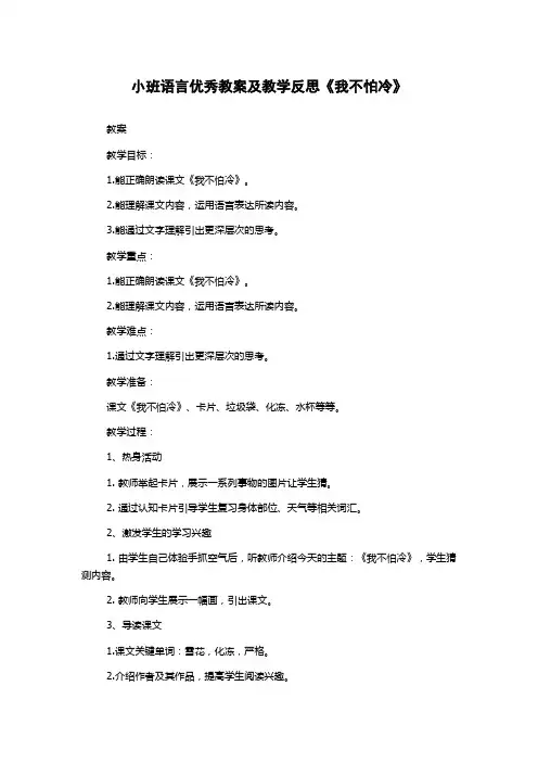 小班语言优秀教案及教学反思《我不怕冷》