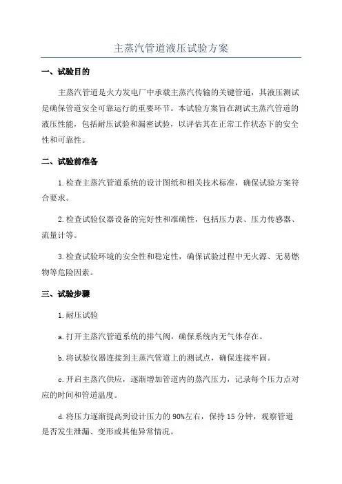 主蒸汽管道液压试验方案