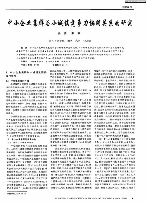 中小企业集群与小城镇竞争力协同关系的研究