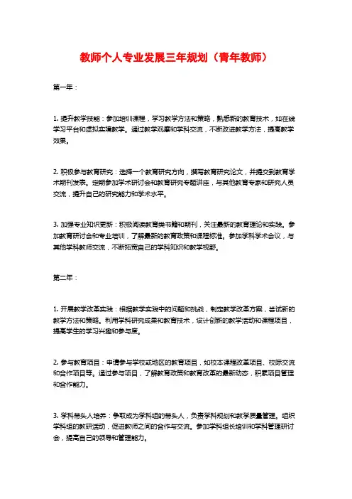 教师个人专业发展三年规划(青年教师)
