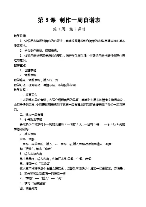 第3课 制作一周食谱表