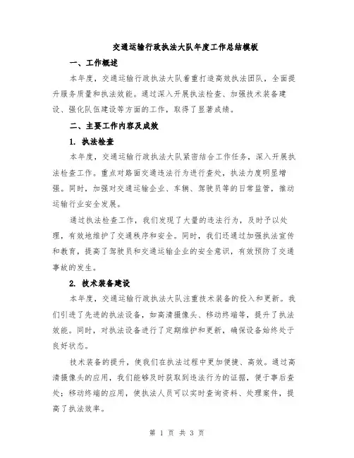 交通运输行政执法大队年度工作总结模板