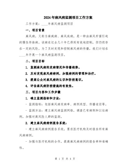 2024年麻风病监测项目工作方案